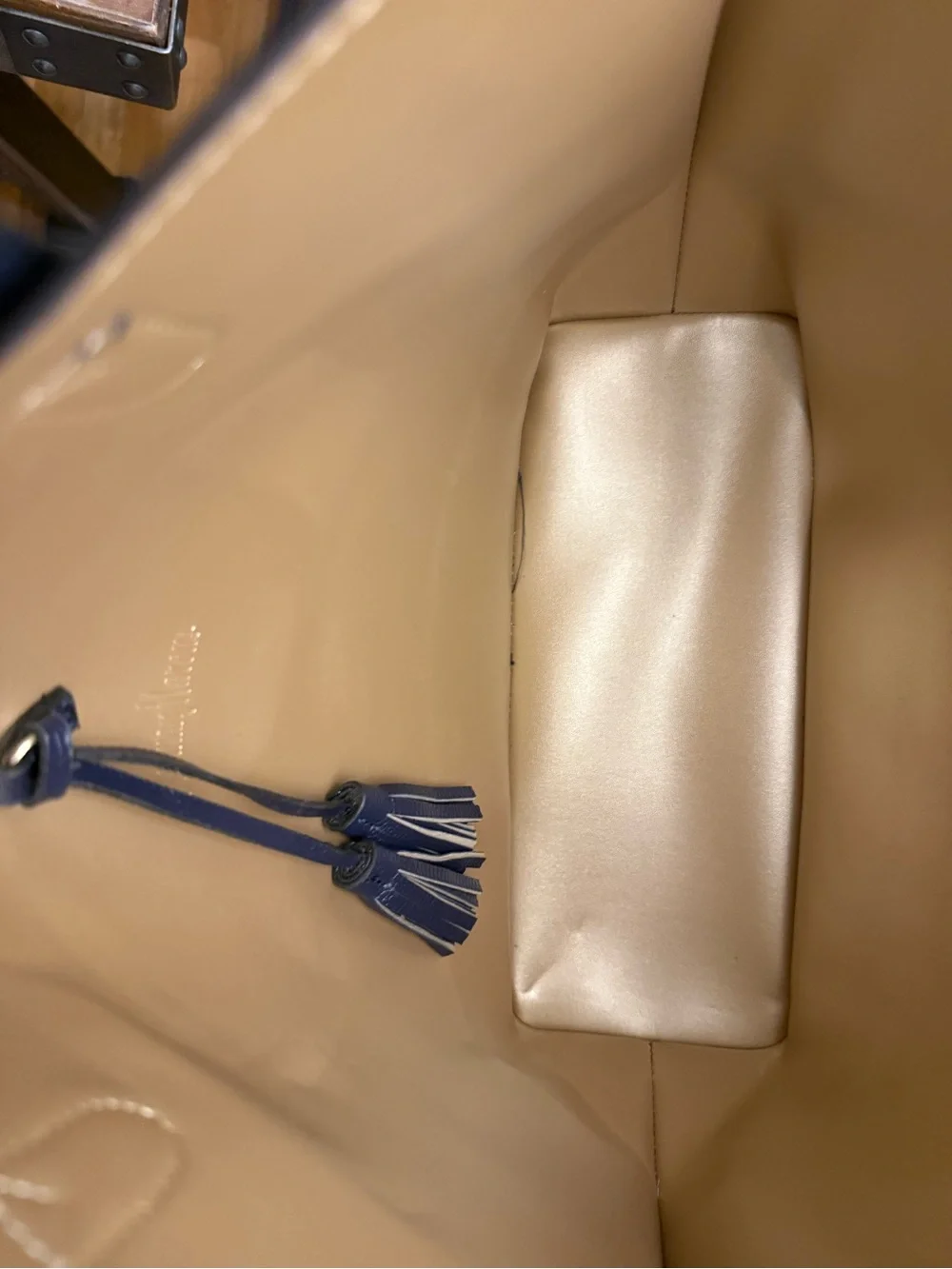 Neiman Marcus Navy Textured Leather Tote with Gold Trim